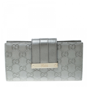 Gucci Grey Guccissima Leather Web Logo Continental Wallet