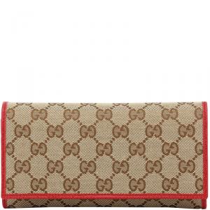 Gucci Beige/Red GG Canvas and Leather Continental Wallet