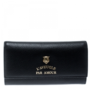 Gucci Black Leather Animalier Continental Wallet