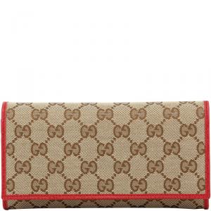 Gucci Beige/Red GG Canvas and Leather Continental Wallet