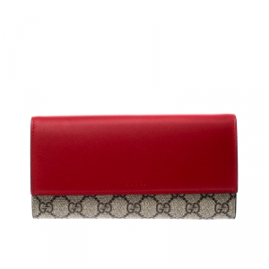 Gucci GG Red Supreme Canvas and Leather Continental Wallet    
