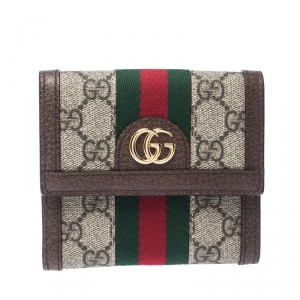 Gucci Brown GG Supreme Canvas and Leather Ophidia GG French Flap Wallet
