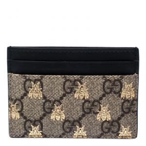 Gucci Beige/Black GG Supreme Canvas and Leather Bee Card Holder  