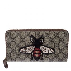 Gucci Canvas GG Sumpreme Bee Print Zipped Around Wallet