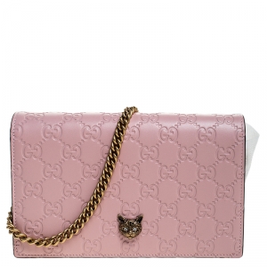 مملوكة مسبقًا Gucci Blush Pink Guccissima Leather Cat Head Chain Bag