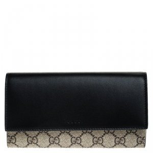 Gucci Beige/Black GG Supreme Canvas and Leather Flap Wallet