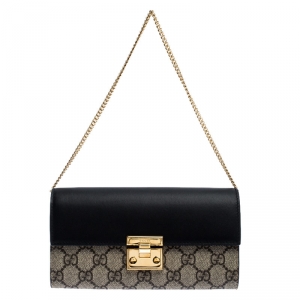 Gucci Beige/Black GG Supreme Canvas and Leather Padlock Continental Wallet