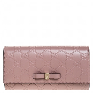 Gucci Pink Guccissima Leather Bow Continental Wallet