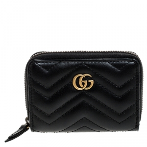 Gucci Black Matelasse Leather GG Marmont Card Case