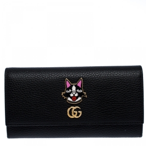 Gucci Black GG  Marmont Leather Flap Boston Wallet
