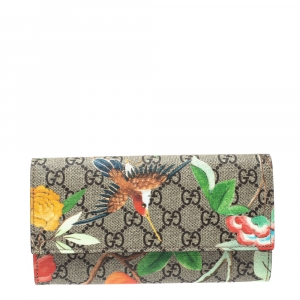 Gucci Beige Bird Print Supreme Canvas Continental Wallet