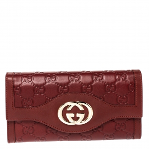 Gucci Red Guccissima Leather Interlocking G Continental Wallet