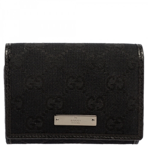 Gucci Black GG Canvas and Leather Card Holder