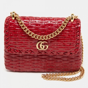 Gucci Red Glazed Wicker Mini Cestino Shoulder Bag
