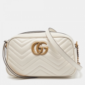 Gucci Off White Matelassé Leather Small GG Marmont Shoulder Bag