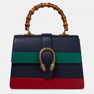 Pre Owned Gucci Tricolor Leather Medium Dionysus Bamboo Top Handle Bag