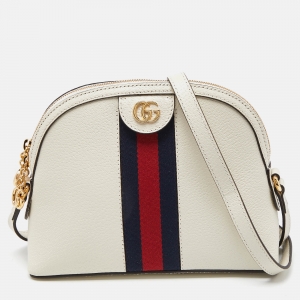 Gucci White Leather Small Ophidia Web Shoulder Bag