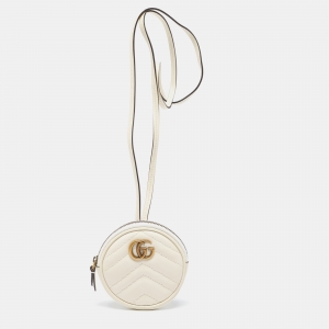 مملوكة مسبقًا Gucci Off White Matelassé Leather GG Marmont Round Coin Purse