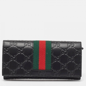 مملوكة مسبقًا Gucci Black Guccissima Leather New Web Continental Wallet