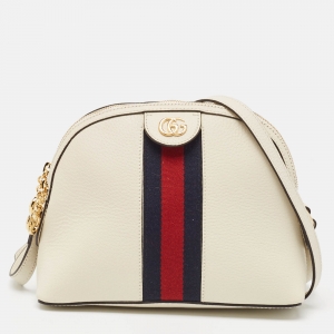 Pre Owned Gucci White Leather Small Ophidia Shoulder Bag