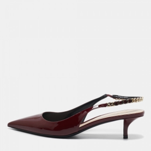 Pre Owned Gucci Burgundy Patent Leather Signoria Slingback Pumps Size 39