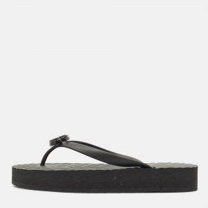 Gucci Black Rubber Pascar GG Logo Thong Flat Sandals Size 39