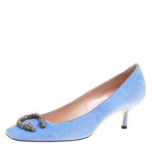 مملوكة مسبقًا Gucci Powder Blue Suede Dionysus Square Toe Pumps Size 39