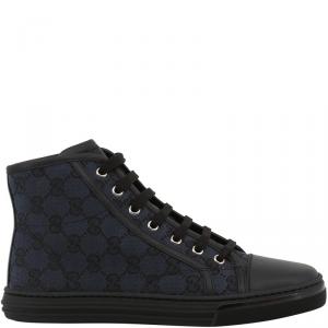 Gucci Black/Blue GG Canvas and Leather Lace Up High Top Sneakers Size 39