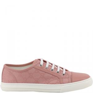 Gucci Pink GG Canvas and Leather Lace Up Sneakers Size 37.5