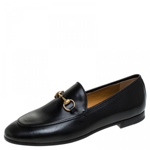 Pre Owned Gucci Black Leather Jordaan Horsebit Slip On Loafers Size 36.5