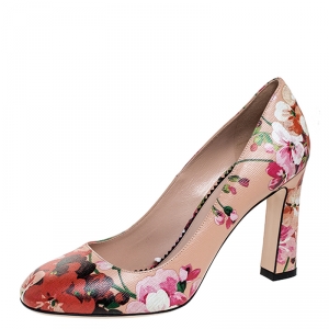 Pre Owned Gucci Pink Bloom Print Leather Pumps Size 39
