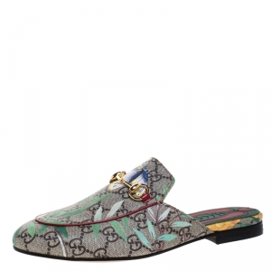 مملوكة مسبقًا Gucci Multicolor GG Canvas Princetown Horsebit Tian Print Mules Size 36.5