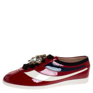 Gucci Multicolor Patent Leather New Ace Falacer Bee Low Top Sneakers Size 40