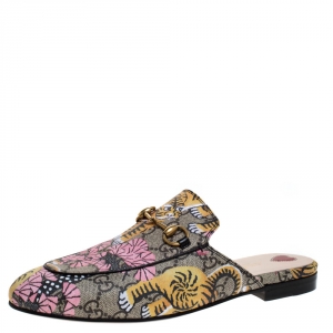 مملوكة مسبقًا Gucci Multicolor GG Supreme Bengal Print Canvas Princetown Horsebit Flat Mules Size 38