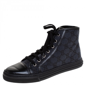 Gucci Black GG Canvas and Leather Cap Toe High Top Sneakers Size 37