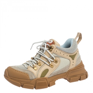 Gucci Multicolor Leather, Suede and Mesh Flashtrek Reflective Sneakers Size 39.5