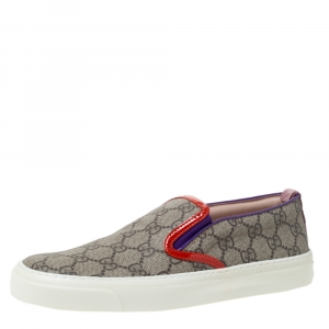 Gucci Beige GG Canvas And Patent Trim Slip On Sneakers Size 37