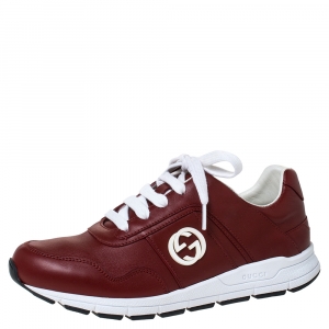 Gucci Red Leather Interlocking GG Low Top Sneakers Size 37