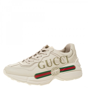 Gucci Ivory Leather Rhyton Vintage Logo Sneakers Size 39