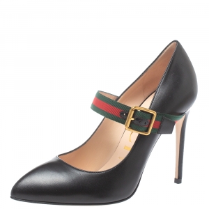 مملوكة مسبقًا Gucci Black Leather Sylvie Mary Jane Pumps Size 38