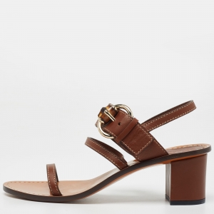 Pre Owned Gucci Brown Leather Slingback Sandals Size 37.5