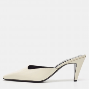 Pre Owned Gucci Off White Leather Mallory Slides Mules Size 39