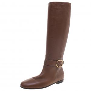 Pre Owned Gucci Brown Leather Riding Knee Boots Size 38