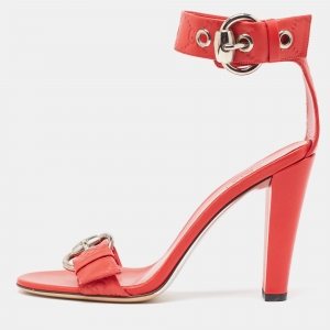 Pre Owned Gucci Red Guccissima Leather Ankle Strap Sandals Size 38