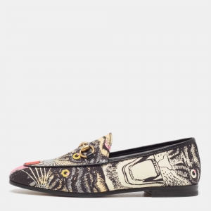 Gucci Multicolor Printed Fabric Jordaan Loafers Size 35