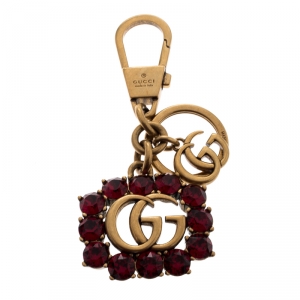 Gucci GG Crystal Embellished Gold Tone Key Chain