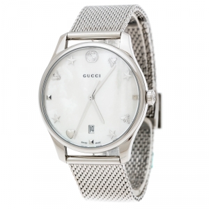 Gucci White Mother of Pearl Stainless Steel G-Timeless 126.4 Women's Wristwatch 36 mm