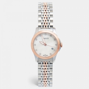 Gucci Mother of Pearl Two-Tone Stainless Steel Diamonds G-Timeless YA126514 Women's Wristwatch 27 mm