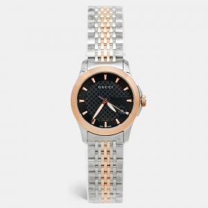 Gucci Black Two Tone Stainless Steel G-Timeless YA126512 Women's Wristwatch 27 mm