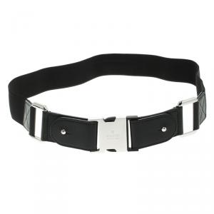 Pre Owned Gucci Black Elastic and Leather Buckle Belt 85CM